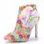 Eye-catching Multi-Colors Lace Flower Appliques Prom Womens Boots 2025 11 cm Stiletto Heels Pointed Toe Boots