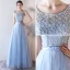 Chic / Belle Bleu Ciel Robe De Soirée 2017 Princesse Encolure Dégagée Sans Manches Perle Noeud Ceinture Longue Volants Percé Dos Nu Robe De Ceremonie