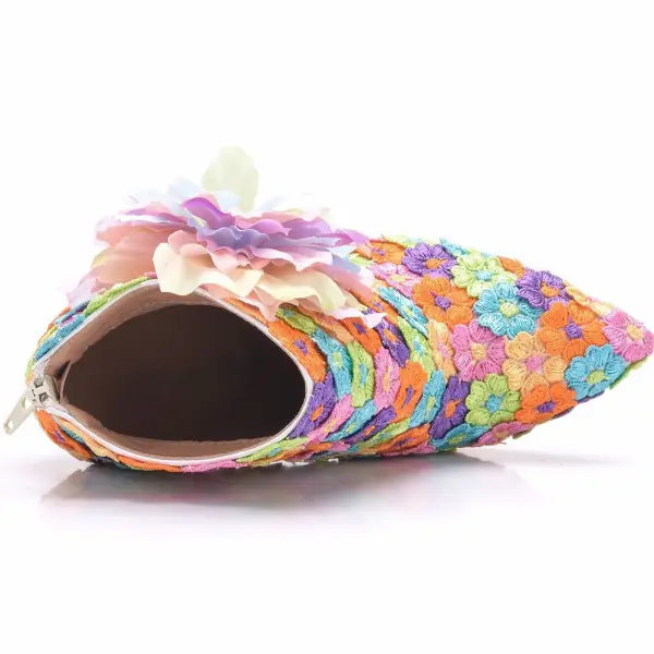 Eye-catching Multi-Colors Lace Flower Appliques Prom Womens Boots 2025 11 cm Stiletto Heels Pointed Toe Boots