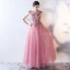 Schöne Pink Abendkleider 2017 A Linie Rundhalsausschnitt Ärmellos Applikationen Blumen Perle Strass Pailletten Schleife Stoffgürtel Lange Rüschen Rückenfreies Festliche Kleider