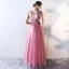 Schöne Pink Abendkleider 2017 A Linie Rundhalsausschnitt Ärmellos Applikationen Blumen Perle Strass Pailletten Schleife Stoffgürtel Lange Rüschen Rückenfreies Festliche Kleider