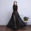 Vintage / Originale Noire Robe De Soirée 2017 Princesse Col Haut Sans Manches Appliques En Dentelle Perlage Longue Volants Dos Nu Robe De Ceremonie