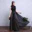 Vintage / Originale Noire Robe De Soirée 2017 Princesse Col Haut Sans Manches Appliques En Dentelle Perlage Longue Volants Dos Nu Robe De Ceremonie