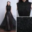 Vintage / Originale Noire Robe De Soirée 2017 Princesse Col Haut Sans Manches Appliques En Dentelle Perlage Longue Volants Dos Nu Robe De Ceremonie