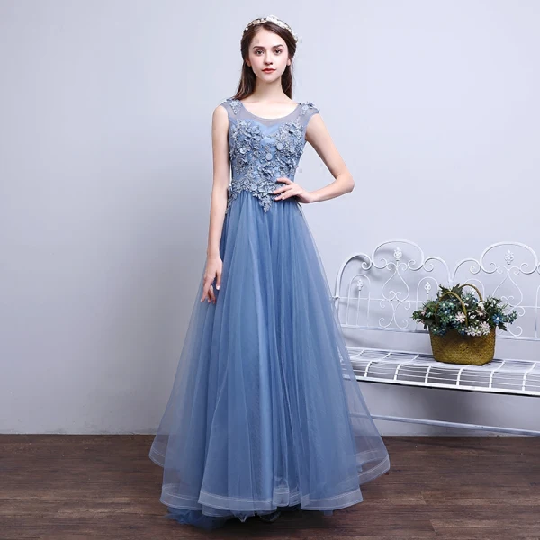 Chic / Beautiful Candy Pink Evening Dresses 2017 A-Line / Princess Scoop Neck Sleeveless Appliques Flower Pearl Floor-Length / Long Ruffle Pierced Backless Formal Dresses