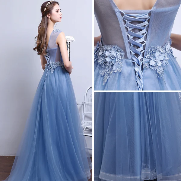 Chic / Beautiful Candy Pink Evening Dresses 2017 A-Line / Princess Scoop Neck Sleeveless Appliques Flower Pearl Floor-Length / Long Ruffle Pierced Backless Formal Dresses