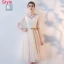 Abordable Champagne Transparentes Robe Demoiselle D'honneur 2018 Princesse Ceinture Thé Longueur Volants Dos Nu Robe Pour Mariage