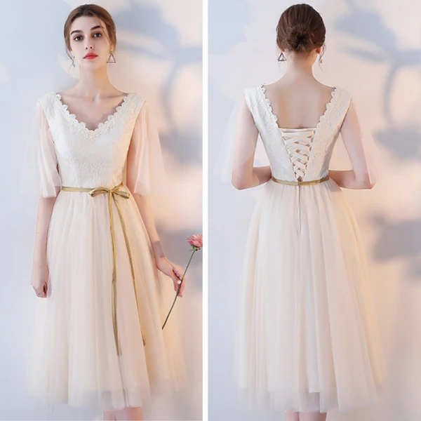 Abordable Champagne Transparentes Robe Demoiselle D'honneur 2018 Princesse Ceinture Thé Longueur Volants Dos Nu Robe Pour Mariage