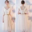 Abordable Champagne Transparentes Robe Demoiselle D'honneur 2018 Princesse Ceinture Thé Longueur Volants Dos Nu Robe Pour Mariage
