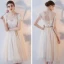 Abordable Champagne Transparentes Robe Demoiselle D'honneur 2018 Princesse Ceinture Thé Longueur Volants Dos Nu Robe Pour Mariage