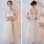 Abordable Champagne Transparentes Robe Demoiselle D'honneur 2018 Princesse Ceinture Thé Longueur Volants Dos Nu Robe Pour Mariage