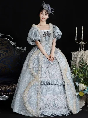 Vintage Originale Médiévale Bleu Ciel Perle Fleur Robe De Bal 2024 Longue Dentelle U Cou Princesse Robe Boule Cosplay Promo Robe De Ceremonie