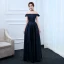 Modest / Simple Navy Blue Evening Dresses  2017 A-Line / Princess Off-The-Shoulder Short Sleeve Floor-Length / Long Ruffle Backless Formal Dresses