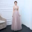 Chic / Beautiful Lavender Pearl Pink Evening Dresses  2017 A-Line / Princess V-Neck Sleeveless Appliques Flower Crystal Floor-Length / Long Ruffle Backless Formal Dresses