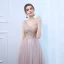 Chic / Beautiful Lavender Pearl Pink Evening Dresses  2017 A-Line / Princess V-Neck Sleeveless Appliques Flower Crystal Floor-Length / Long Ruffle Backless Formal Dresses