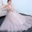 Chic / Beautiful Lavender Pearl Pink Evening Dresses  2017 A-Line / Princess V-Neck Sleeveless Appliques Flower Crystal Floor-Length / Long Ruffle Backless Formal Dresses