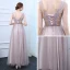 Chic / Beautiful Lavender Pearl Pink Evening Dresses  2017 A-Line / Princess V-Neck Sleeveless Appliques Flower Crystal Floor-Length / Long Ruffle Backless Formal Dresses