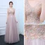 Chic / Beautiful Lavender Pearl Pink Evening Dresses  2017 A-Line / Princess V-Neck Sleeveless Appliques Flower Crystal Floor-Length / Long Ruffle Backless Formal Dresses