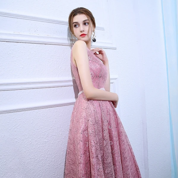 Chic / Belle Rose Bonbon Robe De Soirée 2017 Princesse Encolure Carrée Sans Manches Cristal Ceinture Longue Volants Dos Nu Robe De Ceremonie