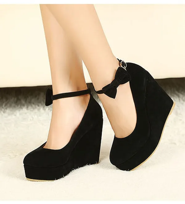 Exaggerated Red Bow Wedges Prom Womens Shoes 2025 10 cm Waterproof Round Toe Womens Shoes