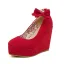 Exaggerated Red Bow Wedges Prom Womens Shoes 2025 10 cm Waterproof Round Toe Womens Shoes