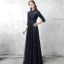 Style Chinois Bleu Marine Robe De Soirée 2017 Princesse Col Haut 3/4 Manches Perle Ceinture Longue Volants Robe De Ceremonie