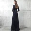 Style Chinois Bleu Marine Robe De Soirée 2017 Princesse Col Haut 3/4 Manches Perle Ceinture Longue Volants Robe De Ceremonie