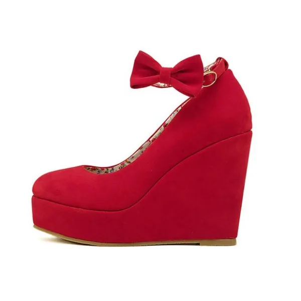 Exaggerated Red Bow Wedges Prom Womens Shoes 2025 10 cm Waterproof Round Toe Womens Shoes