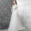 Chic / Beautiful Outdoor / Garden White Wedding Dresses 2017 A-Line / Princess Scoop Neck Long Sleeve Appliques Lace Bow Sash Court Train Backless Pierced
