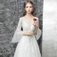 Chic / Beautiful Outdoor / Garden White Wedding Dresses 2017 A-Line / Princess Scoop Neck Long Sleeve Appliques Lace Bow Sash Court Train Backless Pierced