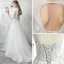 Chic / Beautiful Outdoor / Garden White Wedding Dresses 2017 A-Line / Princess Scoop Neck Long Sleeve Appliques Lace Bow Sash Court Train Backless Pierced