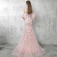 Chic / Beautiful Pearl Pink Evening Dresses  2017 Trumpet / Mermaid Pierced Scoop Neck 1/2 Sleeves Appliques Lace Court Train Backless Formal Dresses