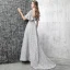 Modern / Fashion Grey Evening Dresses  2017 A-Line / Princess Scoop Neck 1/2 Sleeves Appliques Flower Rhinestone Beading Court Train Ruffle Pierced Backless Formal Dresses