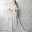 Modern / Fashion Grey Evening Dresses  2017 A-Line / Princess Scoop Neck 1/2 Sleeves Appliques Flower Rhinestone Beading Court Train Ruffle Pierced Backless Formal Dresses