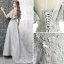 Modern / Fashion Grey Evening Dresses  2017 A-Line / Princess Scoop Neck 1/2 Sleeves Appliques Flower Rhinestone Beading Court Train Ruffle Pierced Backless Formal Dresses