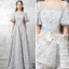 Modern / Fashion Grey Evening Dresses  2017 A-Line / Princess Scoop Neck 1/2 Sleeves Appliques Flower Rhinestone Beading Court Train Ruffle Pierced Backless Formal Dresses