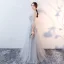 Elegant Grey Evening Dresses  2017 A-Line / Princess Scoop Neck 1/2 Sleeves Appliques Lace Sash Floor-Length / Long Ruffle Pierced Backless Formal Dresses