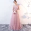 Elegant Grey Evening Dresses  2017 A-Line / Princess Scoop Neck 1/2 Sleeves Appliques Lace Sash Floor-Length / Long Ruffle Pierced Backless Formal Dresses