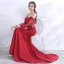 Modern / Fashion Red Evening Dresses  2017 Trumpet / Mermaid Spaghetti Straps Pierced Long Sleeve Strapless Appliques Lace Pearl Court Train Ruffle Backless Formal Dresses
