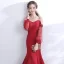Modern / Fashion Red Evening Dresses  2017 Trumpet / Mermaid Spaghetti Straps Pierced Long Sleeve Strapless Appliques Lace Pearl Court Train Ruffle Backless Formal Dresses