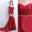 Modern / Fashion Red Evening Dresses  2017 Trumpet / Mermaid Spaghetti Straps Pierced Long Sleeve Strapless Appliques Lace Pearl Court Train Ruffle Backless Formal Dresses