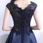 Chic / Belle Bleu Marine Robe De Soirée 2017 Princesse V-Cou Sans Manches Appliques Faux Diamant Train De Balayage Volants Percé Dos Nu Robe De Ceremonie