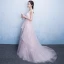 Chic / Beautiful Hall Party Dresses Formal Dresses Graduation Dresses 2017 Sequins Lace Appliques Scoop Neck Short Sleeve Court Train Pearl Pink A-Line / Princess