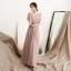 Simple Rougissant Rose Chiffon Robe De Soirée 2018 Princesse V-Cou Manches Courtes Ceinture Longueur Cheville Volants Dos Nu Robe De Ceremonie
