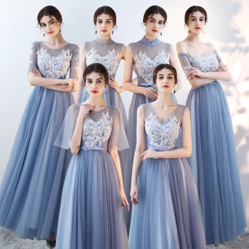 Abordable Bleu Ciel Transparentes Robe Demoiselle D 039 Honneur 2018 Princesse Appliques En Dentelle Noeud Ceinture Longue Volants Dos Nu Robe Pour Mariage
