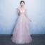 Chic / Beautiful Hall Party Dresses Formal Dresses Graduation Dresses 2017 Sequins Lace Appliques Scoop Neck Short Sleeve Court Train Pearl Pink A-Line / Princess