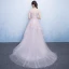 Chic / Beautiful Hall Party Dresses Formal Dresses Graduation Dresses 2017 Sequins Lace Appliques Scoop Neck Short Sleeve Court Train Pearl Pink A-Line / Princess