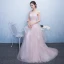 Chic / Beautiful Hall Party Dresses Formal Dresses Graduation Dresses 2017 Sequins Lace Appliques Scoop Neck Short Sleeve Court Train Pearl Pink A-Line / Princess