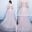 Chic / Beautiful Hall Party Dresses Formal Dresses Graduation Dresses 2017 Sequins Lace Appliques Scoop Neck Short Sleeve Court Train Pearl Pink A-Line / Princess