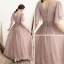 Simple Rougissant Rose Chiffon Robe De Soirée 2018 Princesse V-Cou Manches Courtes Ceinture Longueur Cheville Volants Dos Nu Robe De Ceremonie